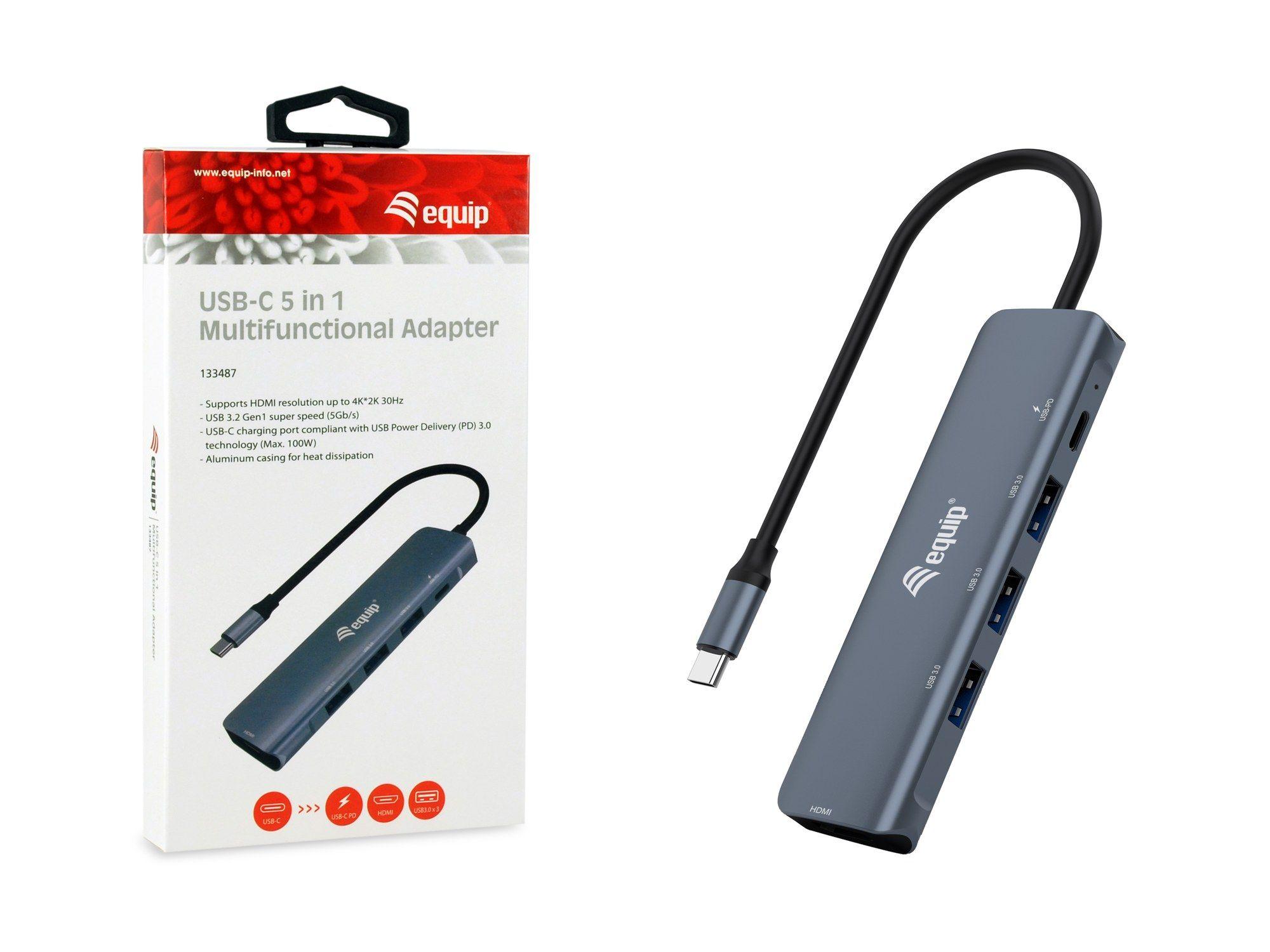 Adaptador Multiporta USB-C EQUIP 133487 (0,25 m - Thunderbolt 3/4 - Preto/Cinzento), miniatura 3