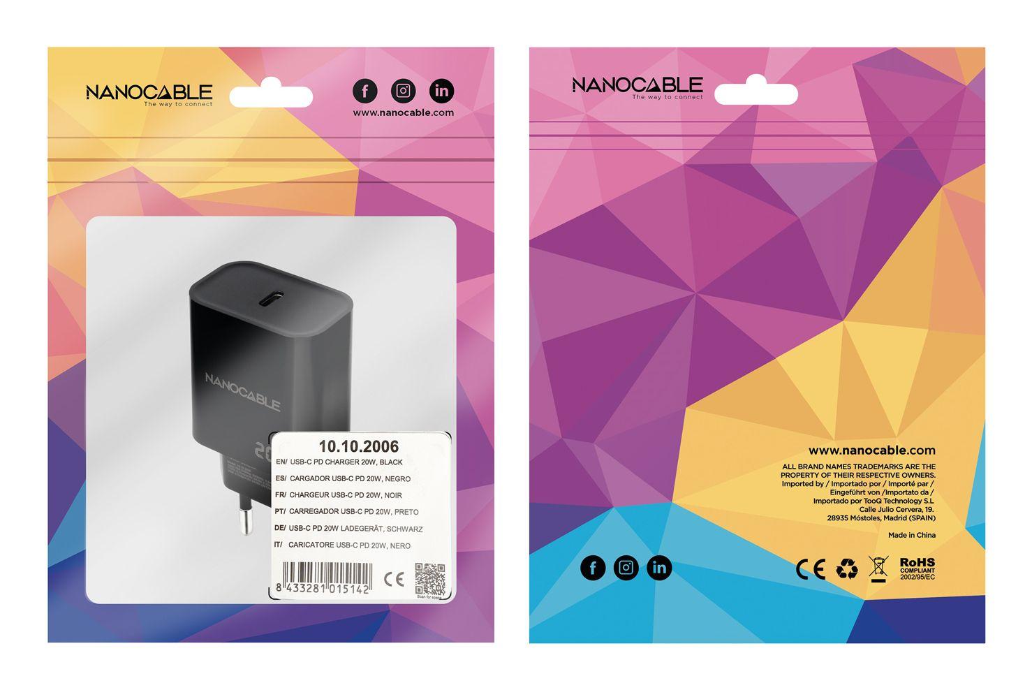 Carregador de Parede NANOCABLE 10.10.2006 (20 W - Preto), miniatura 3