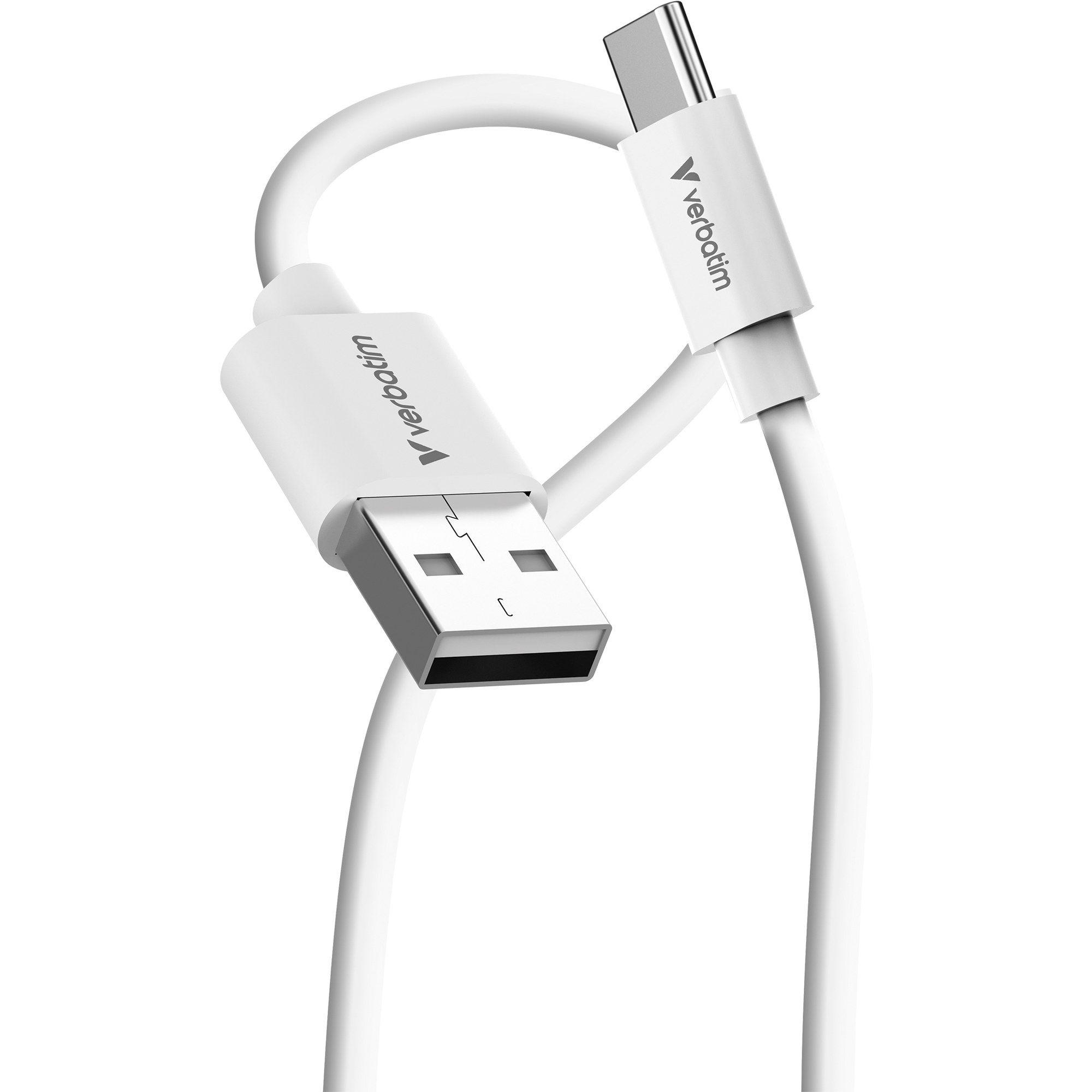 Cabo USB VERBATIM 32393 (1 m - USB-A macho, direito - USB-C macho, direito - Preto e Branco), miniatura 2