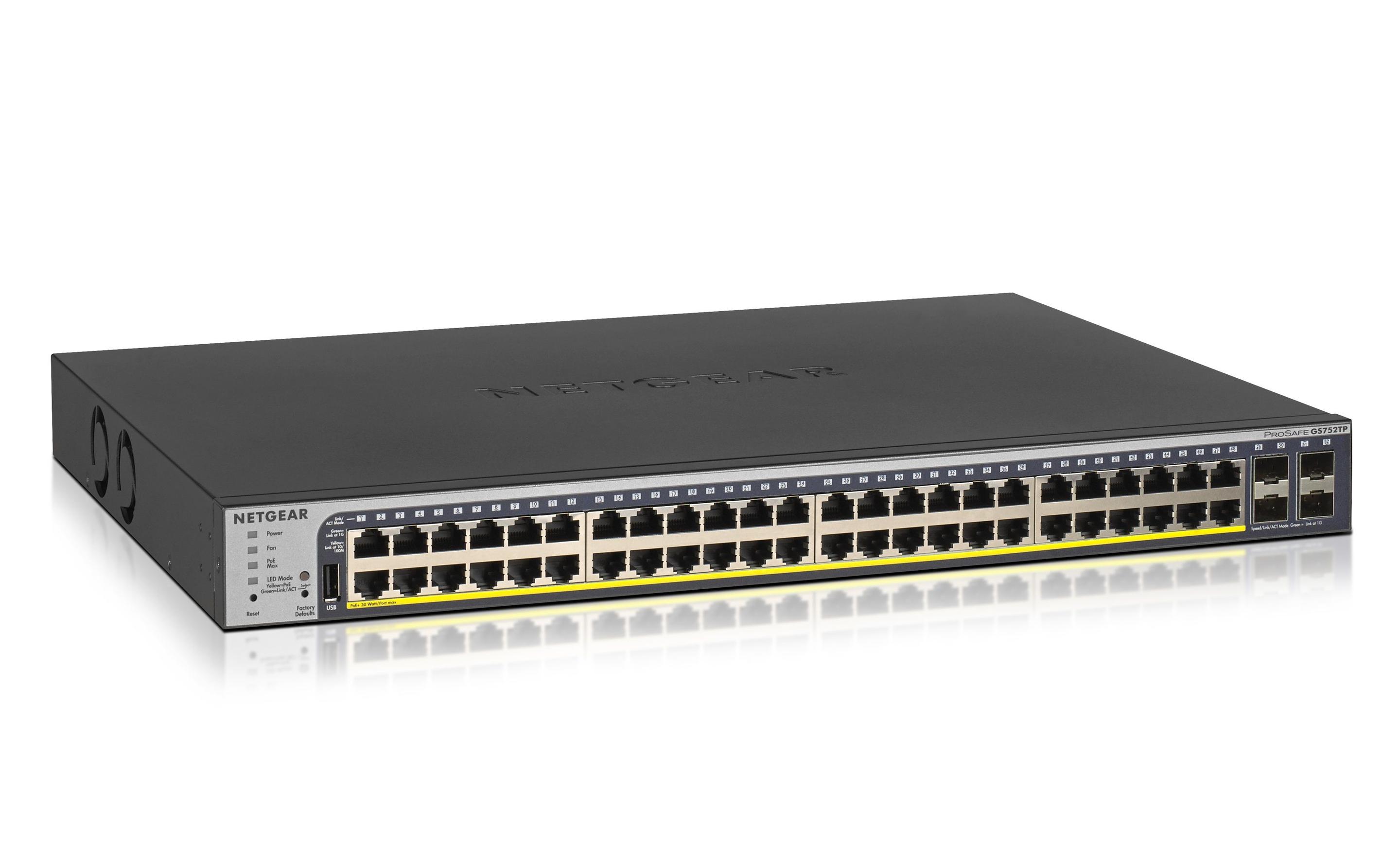 Switch Gerido NETGEAR GS752TP-300EUS (Gigabit Ethernet - 1,5 MB - 104 Gbit/s - Preto)