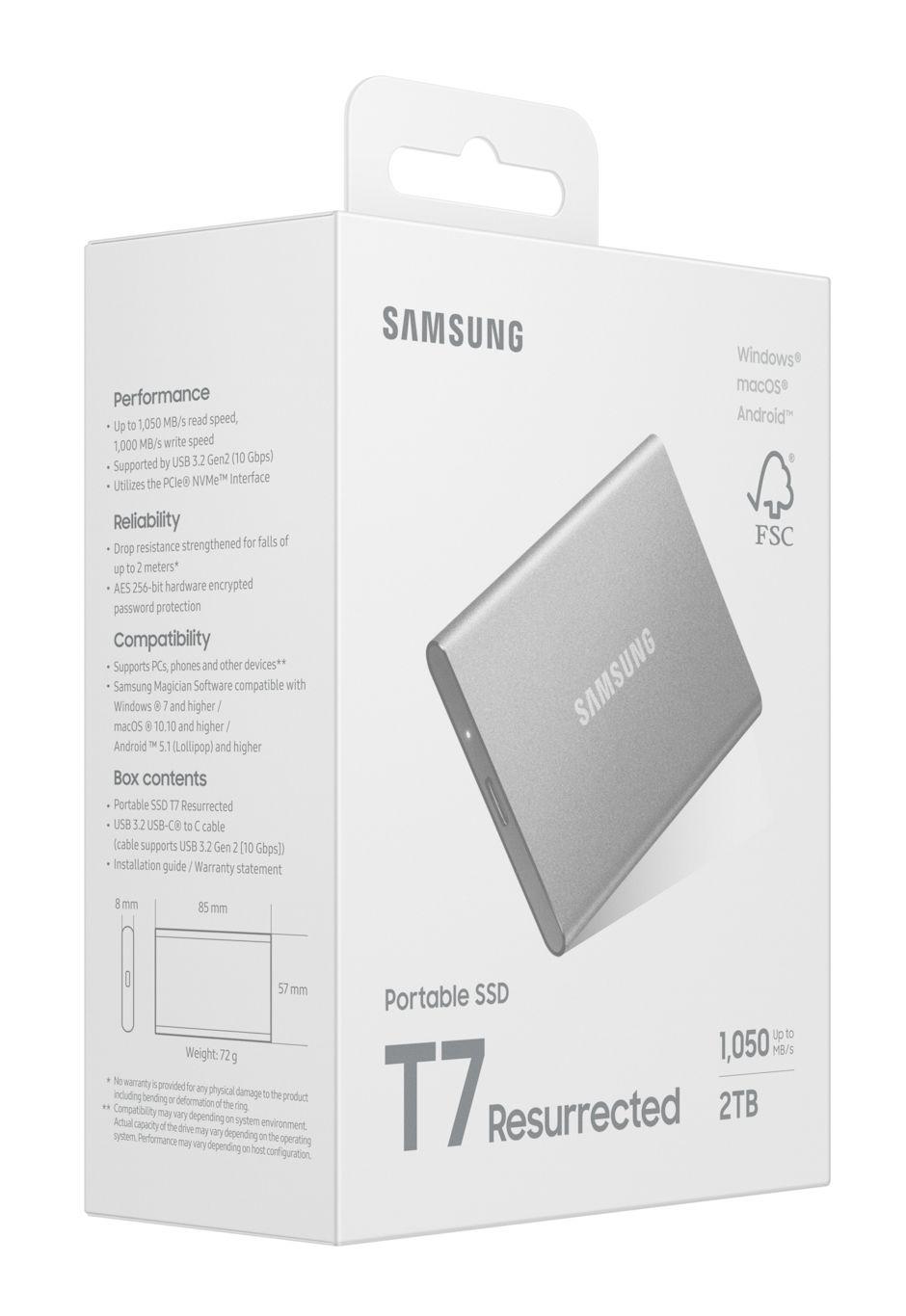 SSD SAMSUNG T7 Resurrected MU-PD2T0G/WW (2 TB - USB 3.2 Gen 2 - Prateado) — miniatura 9