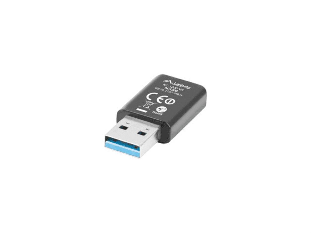 Adaptador USB Wi-Fi LANBERG NC-1200-WI (300 + 867 Mbit/s - 2,4 GHz e 5 GHz - 5000 Mbit/s - Preto)