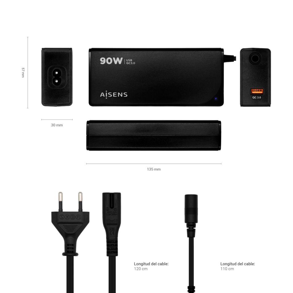 Carregador de Portátil Universal AISENS ASLC-90WAUTO-BK (90 W - 5 A - 15-20 V - Preto), miniatura 4