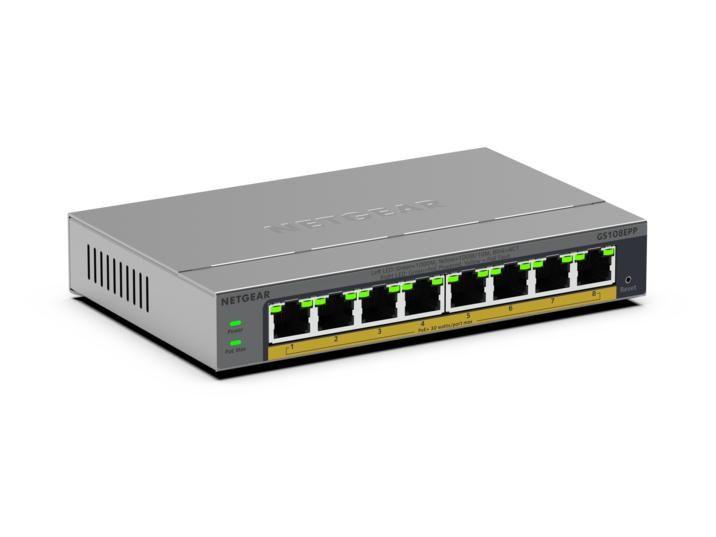 Switch NETGEAR GS108EPP-100EUS (Gigabit Ethernet - 1,5 MB - 10 Gbit/s - Cinzento)