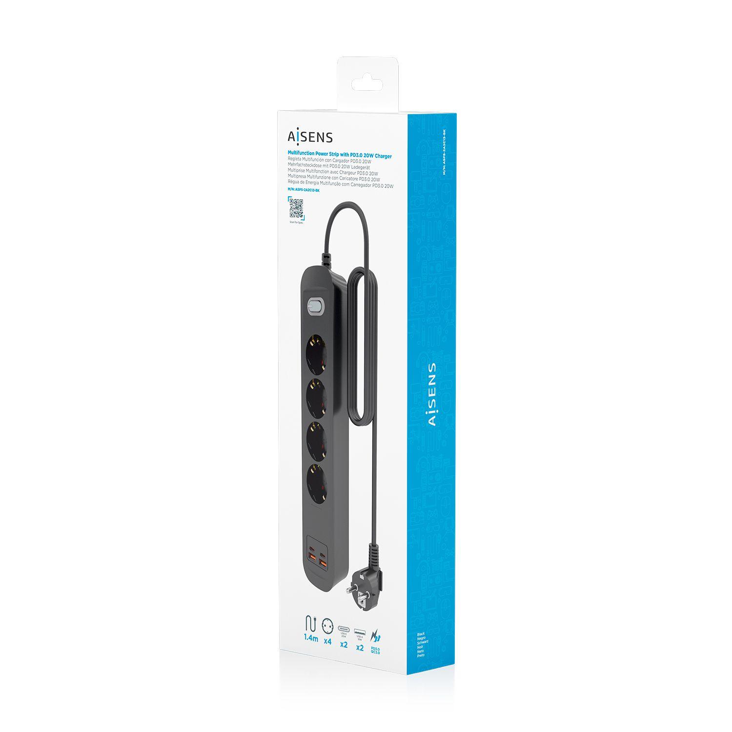 Bloco de Tomadas AISENS ASPS-2A2C13-BK (1,4 m - Preto) — miniatura 7