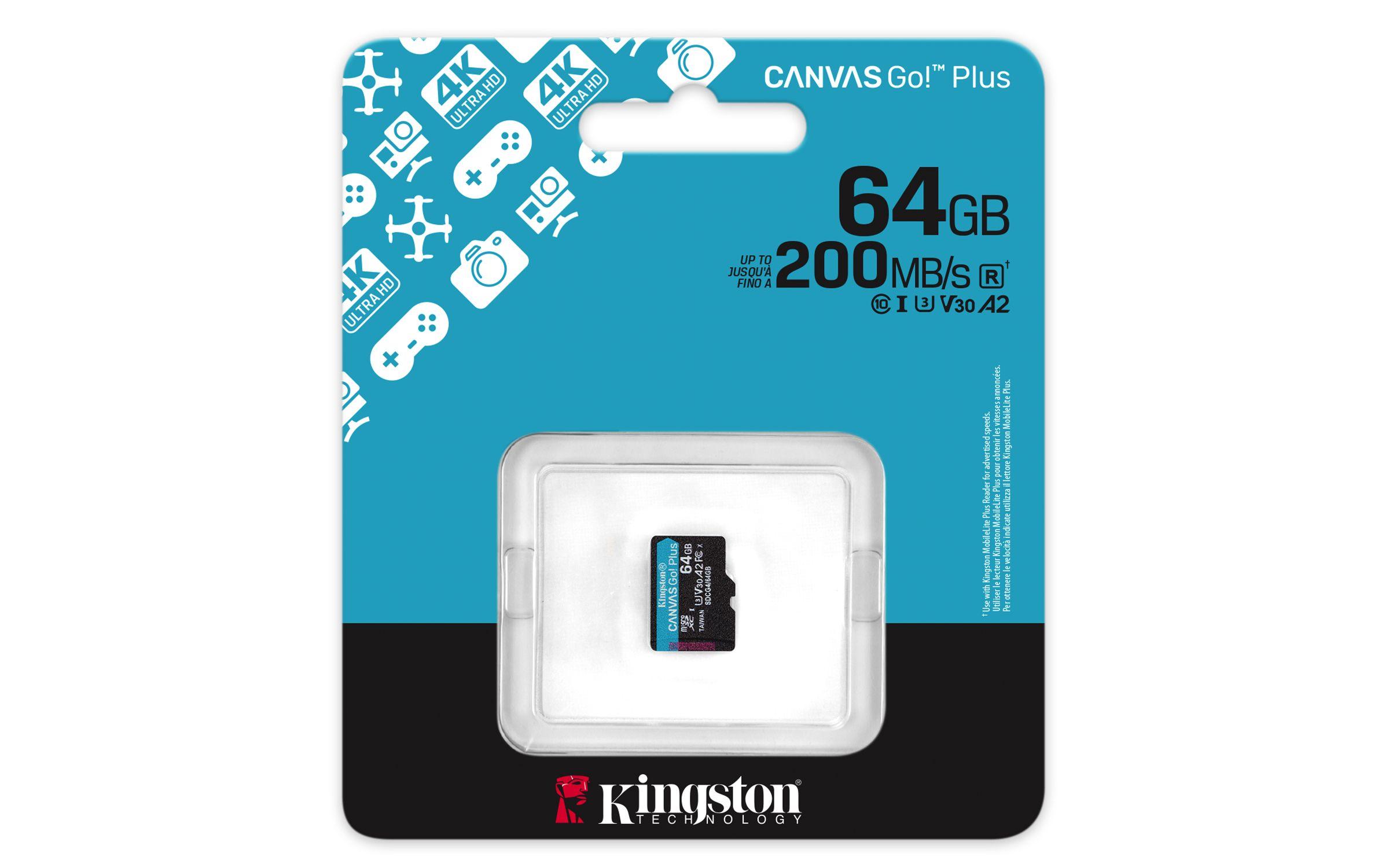 Cartão de Memória KINGSTON Canvas Go! Plus SDCG4/64GBSP (64GB - Classe 10 - 200 MB/s - Preto/Turquesa), miniatura 3