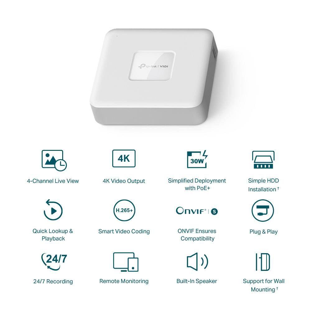 Gravador de Vídeo em Rede TP-LINK VIGI NVR1104H-4P (Branco), miniatura 2