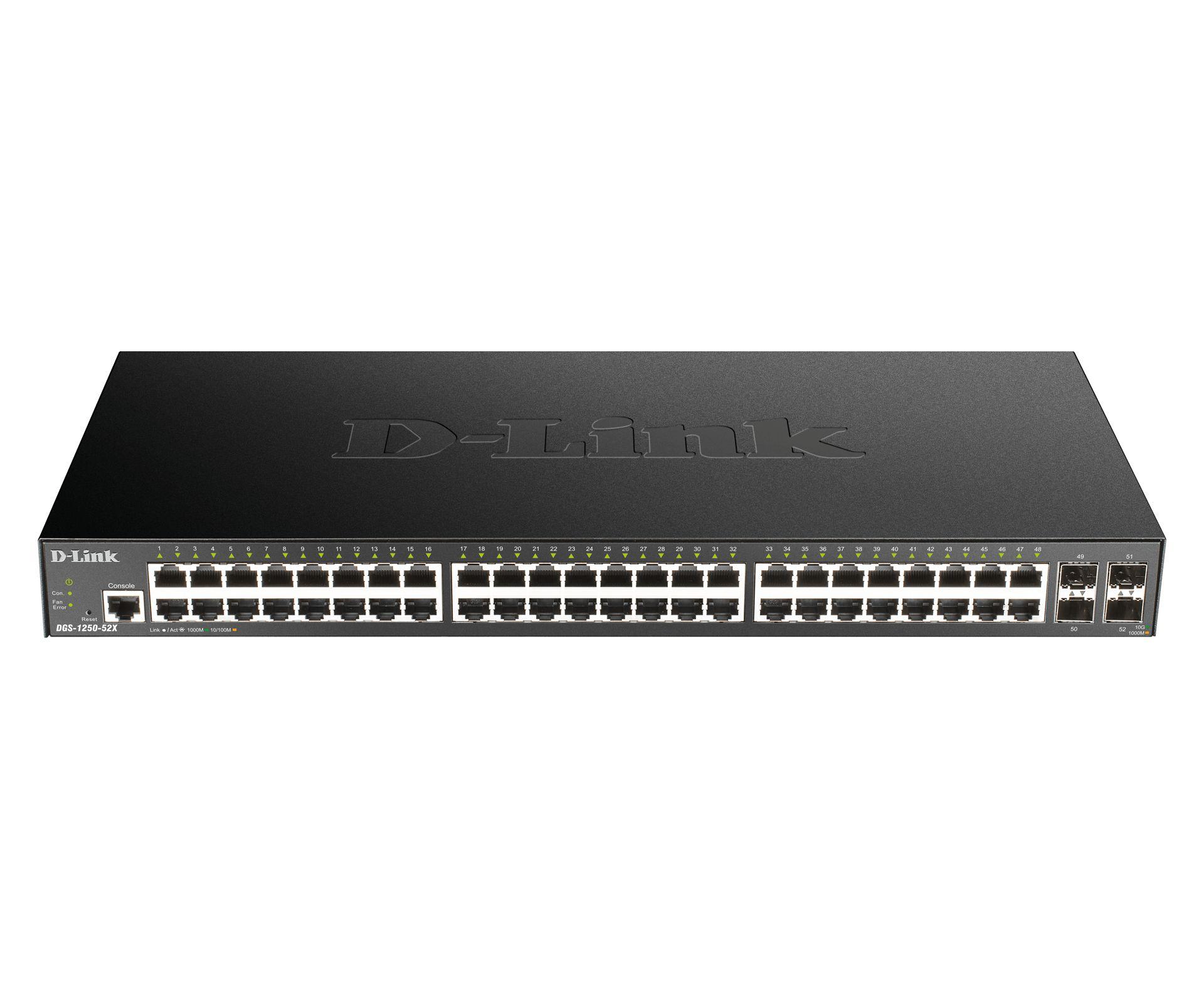 Switch D-LINK DGS-1250-52X/E (Gigabit Ethernet - 16 MB - 176 Gbit/s - Preto)