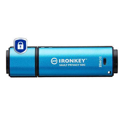 Pen USB KINGSTON IronKey Vault Privacy 50C (256 GB - Tampa - USB Type-C - Preto e Azul)