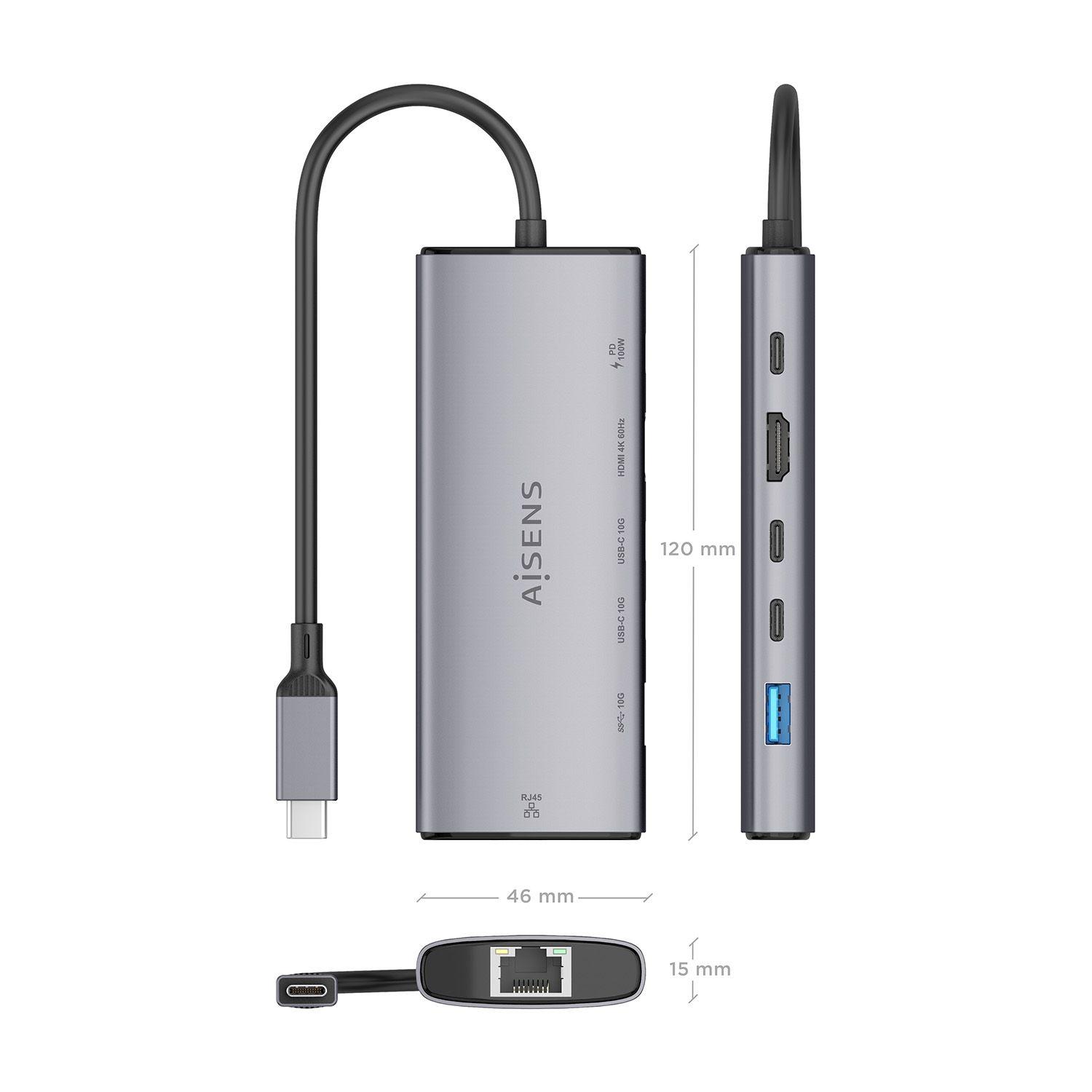Estação de Ancoragem USB-C AISENS ASUC-6P030-GR (0,2 m - Cinzento), miniatura 4