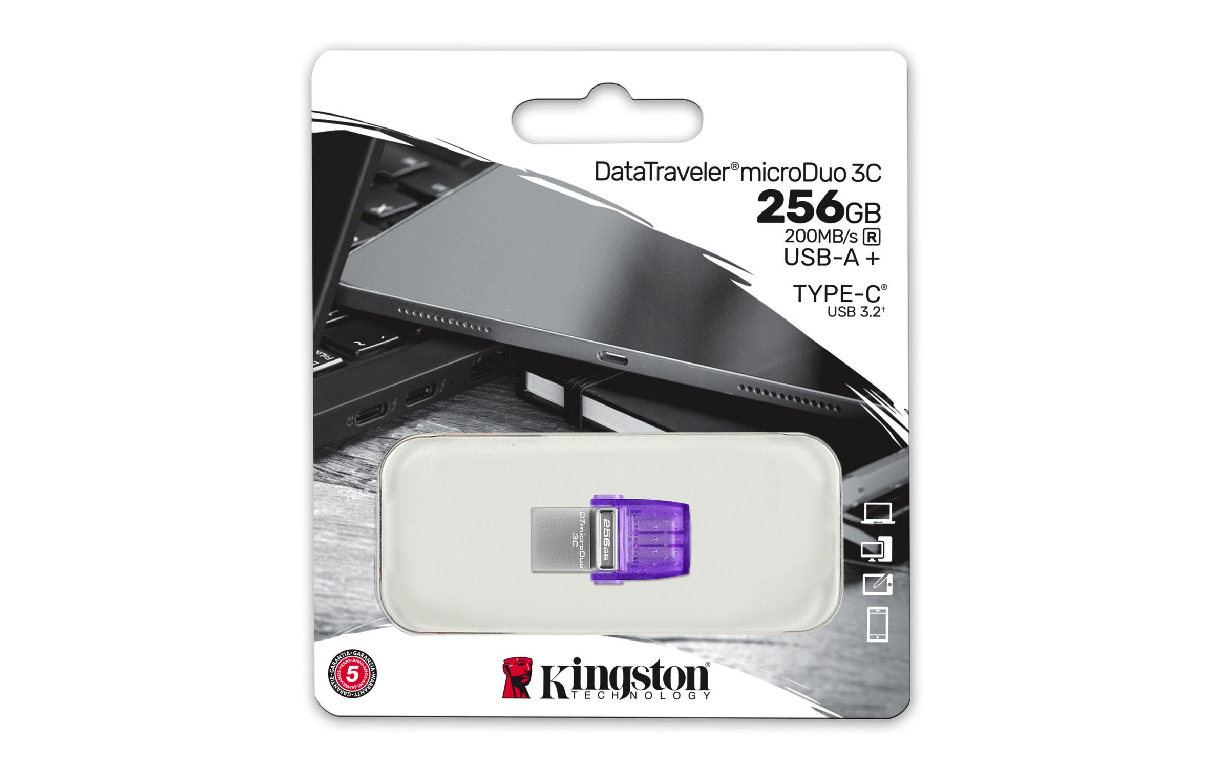 Pen USB KINGSTON DataTraveler microDuo 3C (256 GB - Outro - USB Tipo-A / USB Tipo-C - Roxo) — miniatura 4