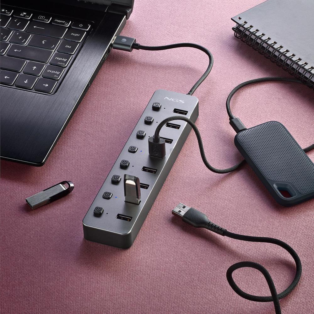 Hub USB NGS IHUB8 (0,18 m - USB 2.0 Type-A - Cinzento) — miniatura 5