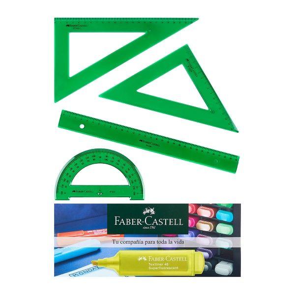 Conjunto Escolar de Réguas FABER-CASTELL 66021 (Plástico moldado por injeção - Verde Transparente)