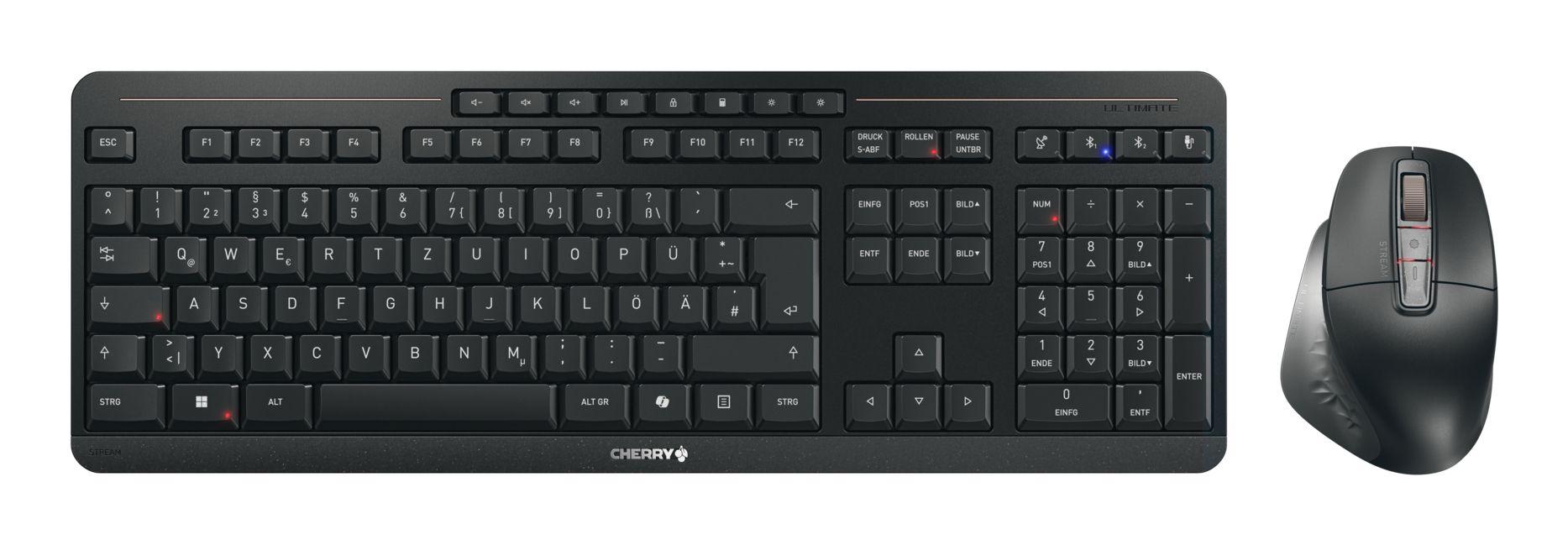 Conjunto de Teclado e Rato CHERRY STREAM DESKTOP ULTIMATE (Alemão - Teclas tesoura - Tamanho completo - Preto)