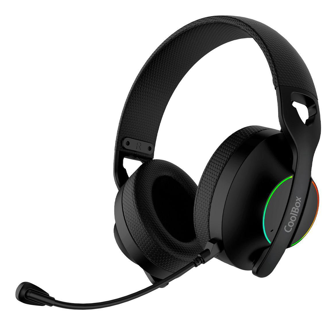 Headset Gaming COOLBOX WB01 RGB (Binaural - Com fios e sem fios - Circum-aural - Preto)
