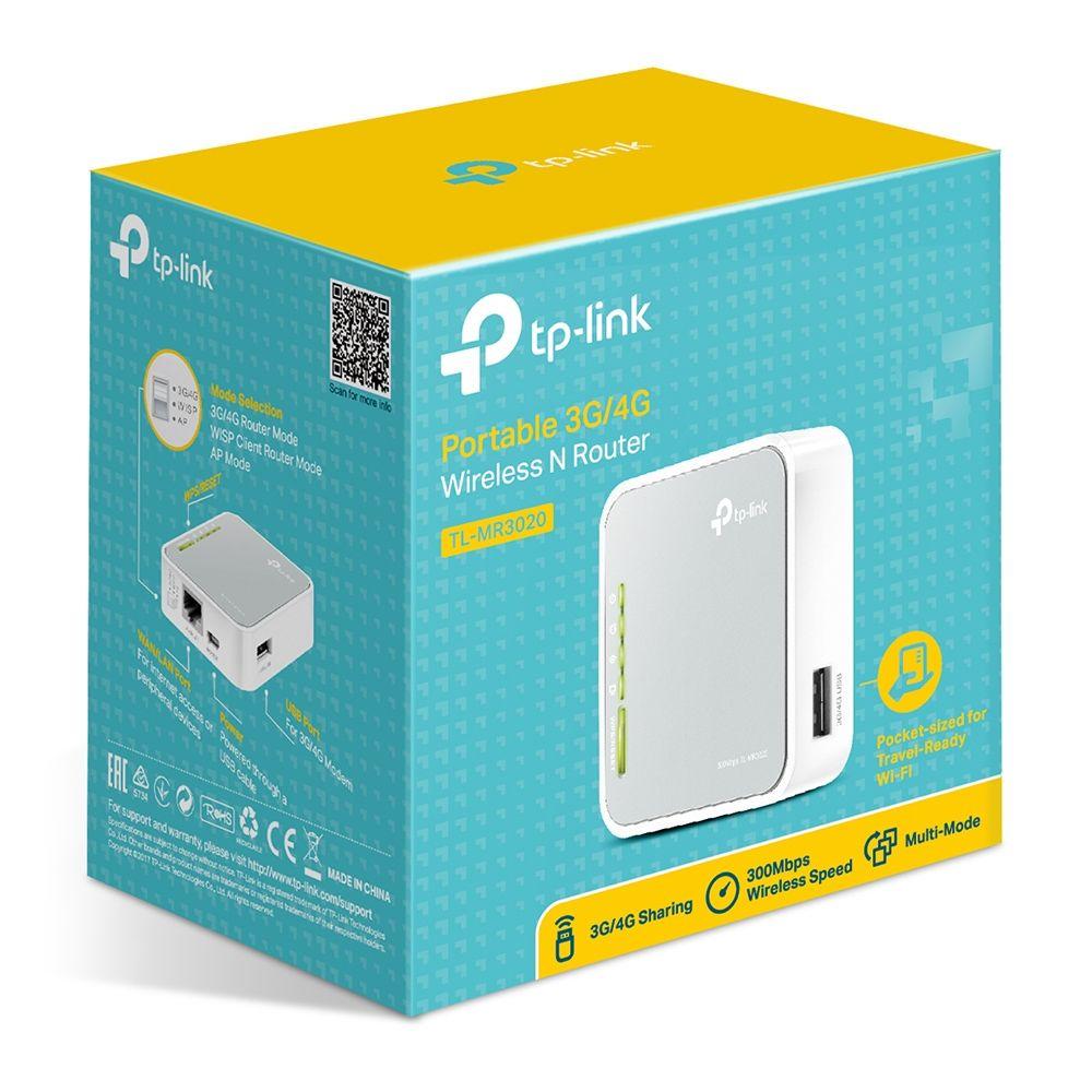Router 3G/4G Portátil TP-LINK TL-MR3020 (Wi-Fi 4 - 300 Mbit/s - Banda única - Prateado e Branco) — miniatura 3