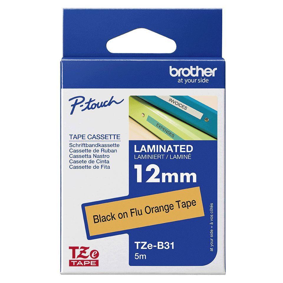 Fita Laminada de Impressão BROTHER TZe-B31 (Preto sobre Laranja Fluorescente), miniatura 4