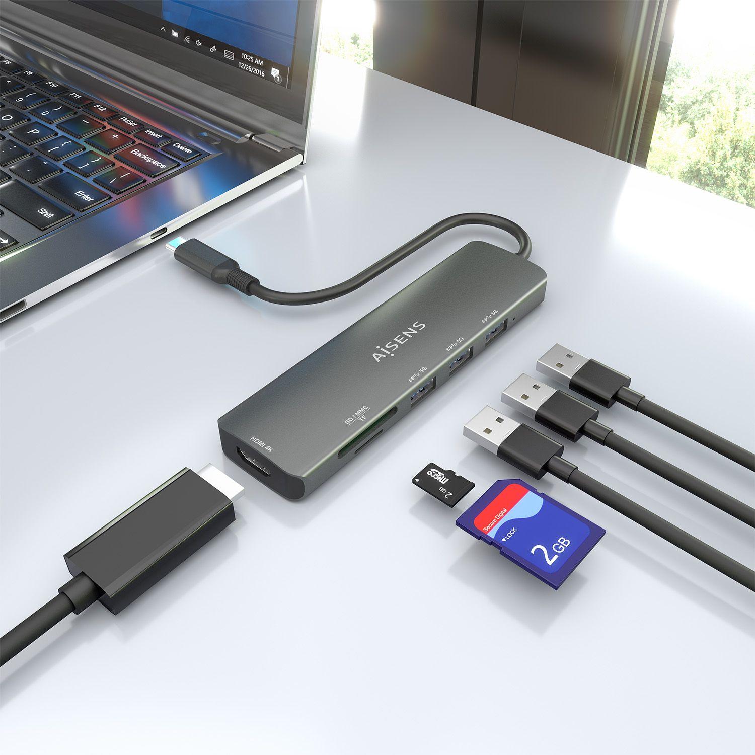 Hub USB-C AISENS ASUC-6P024-GR (0,15 m - Cinzento), miniatura 6