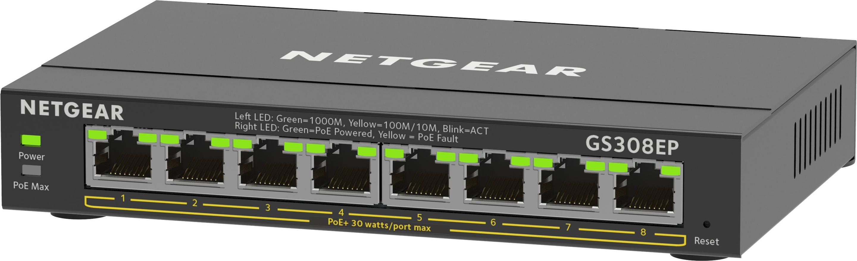 Switch Gerido NETGEAR GS308EP-100PES (Gigabit Ethernet - 1000 Mbit/s - 16 Gbit/s - Preto), miniatura 2