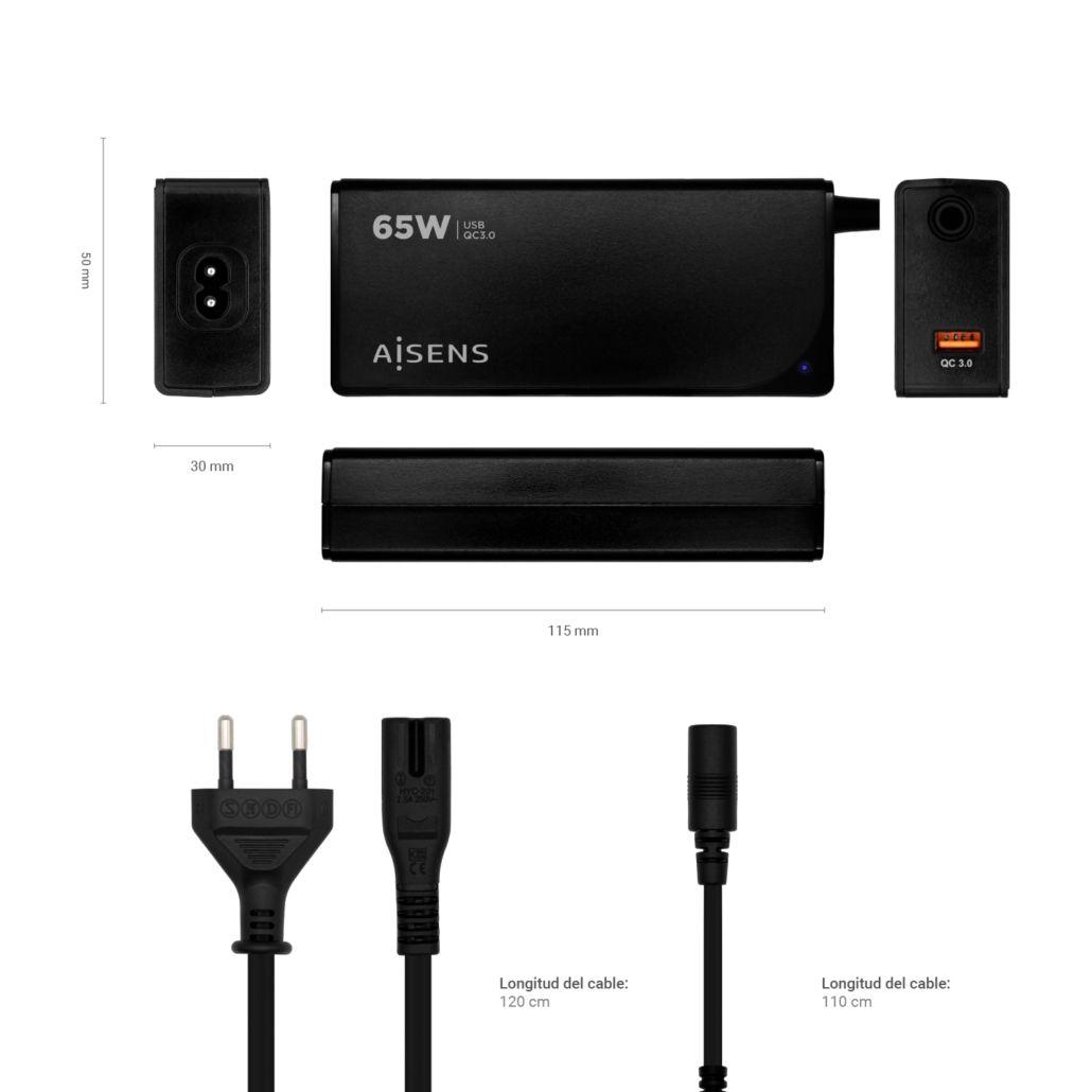 Carregador Universal de Portátil AISENS ASLC-65WAUTO-BK (65 W - 3,5 A - 18.5-20 V - Preto), miniatura 5