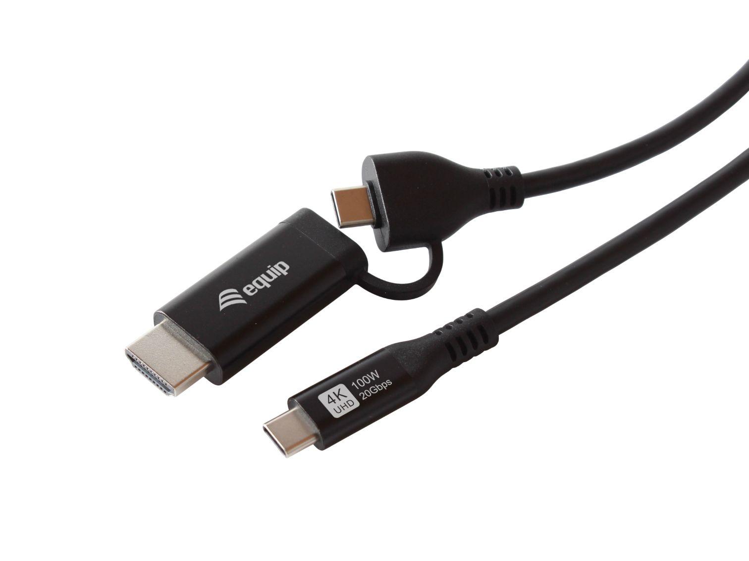 Adaptador de Vídeo USB-C EQUIP 128436 (2 m - USB Type-C - HDMI + USB Type-C - Preto)