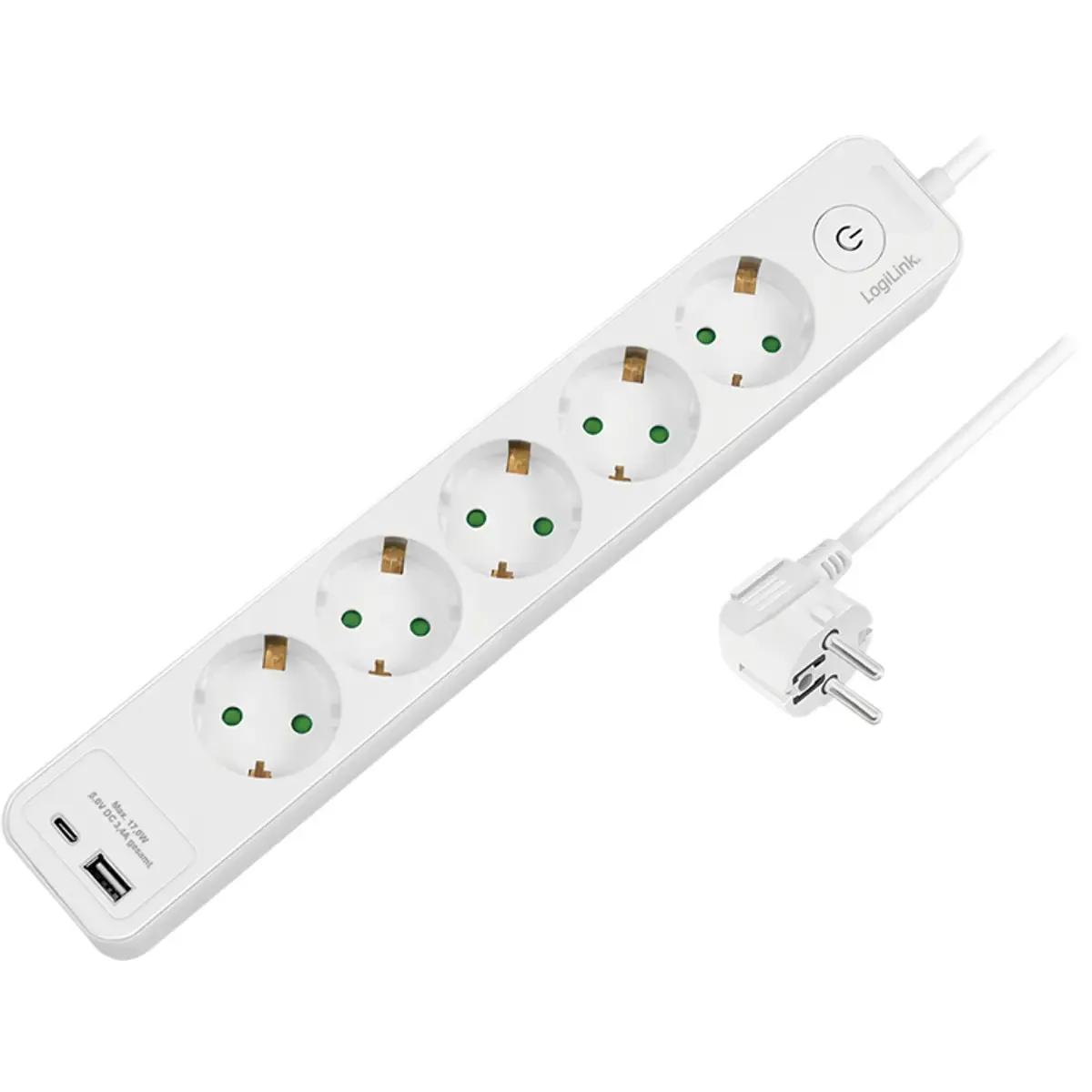 Bloco de Tomadas LOGILINK LPS280U (1x USB-A, 1x USB-C - Branco)