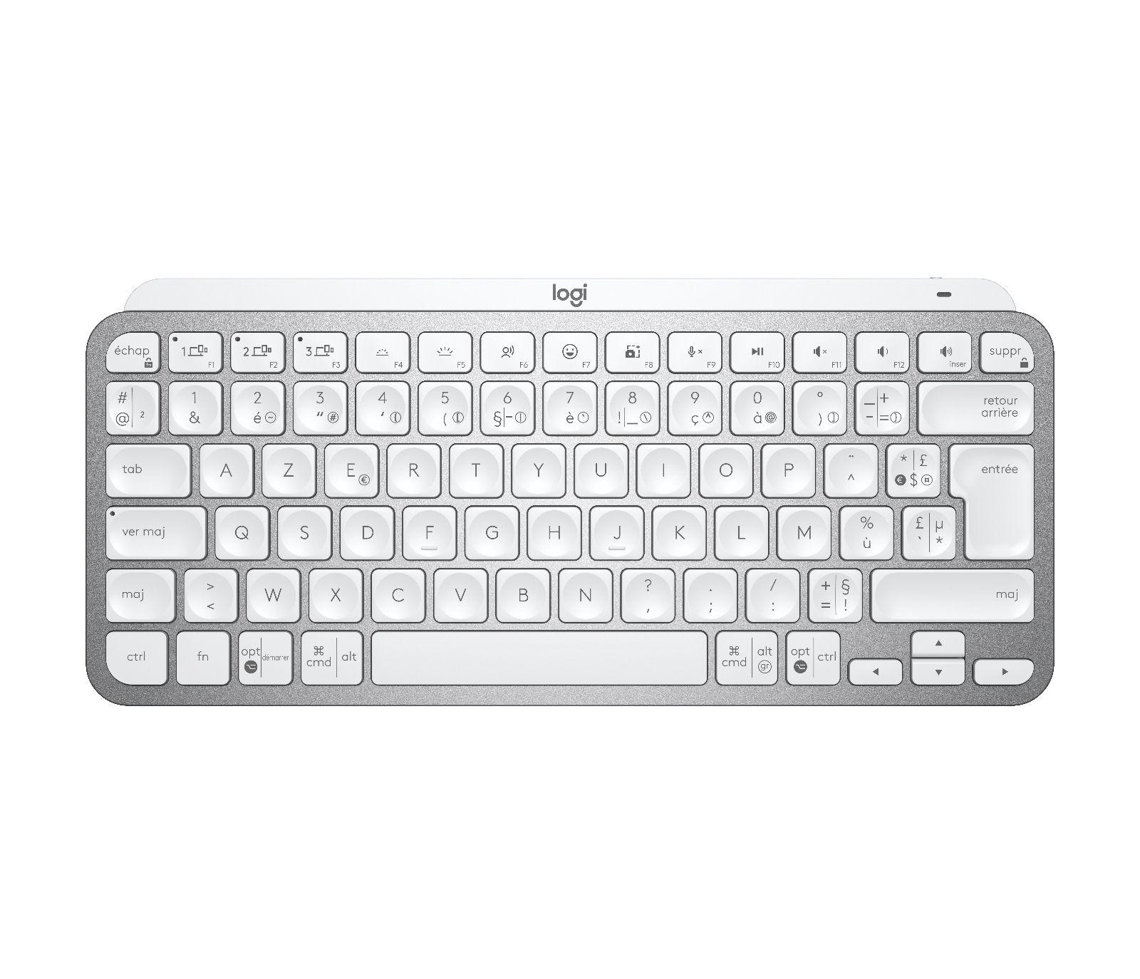 Teclado LOGITECH MX Keys Mini (Francês - RF Wireless + Bluetooth - Sem fios - Cinzento)