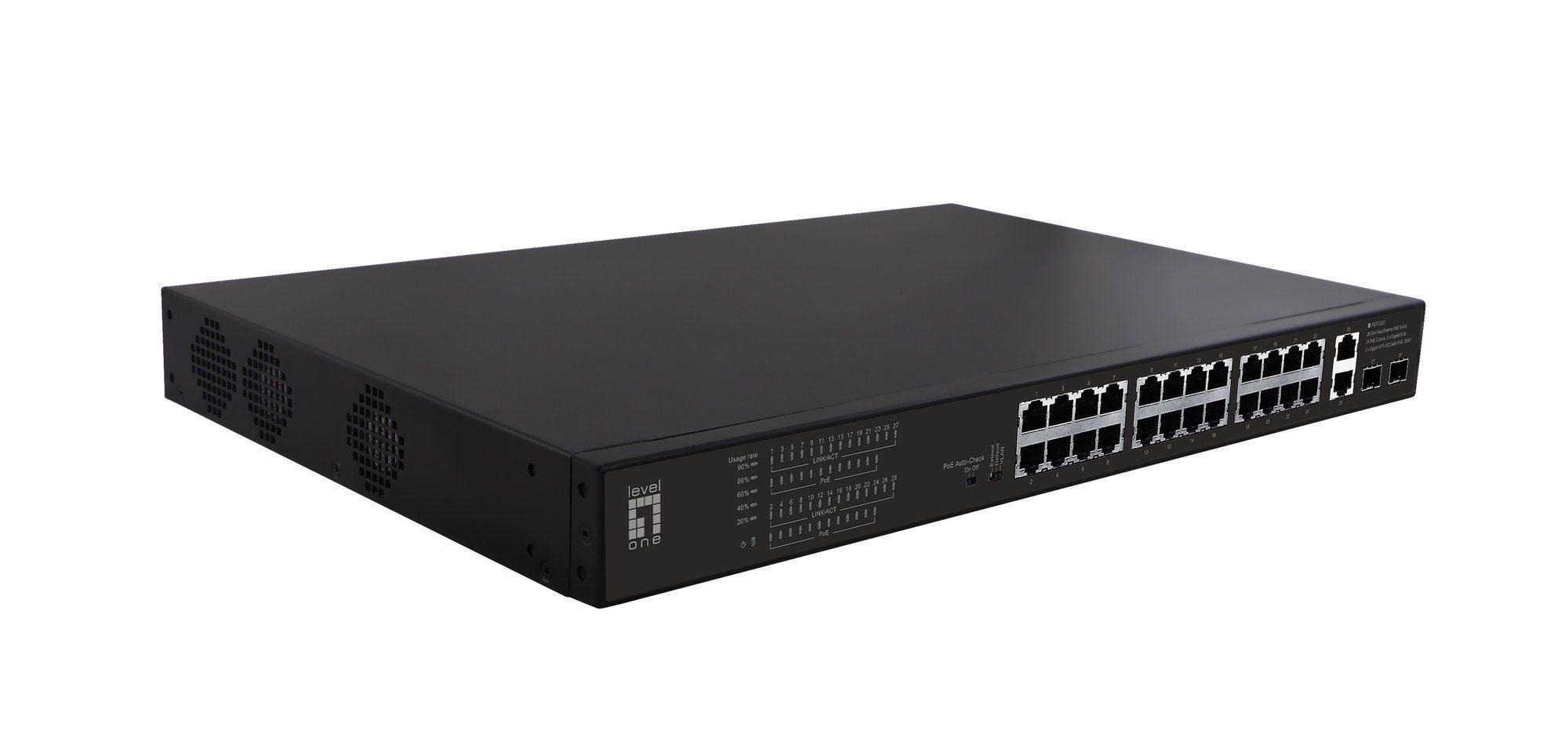 Switch Não Gerido LEVELONE FGP-2831 (Fast Ethernet - Preto)