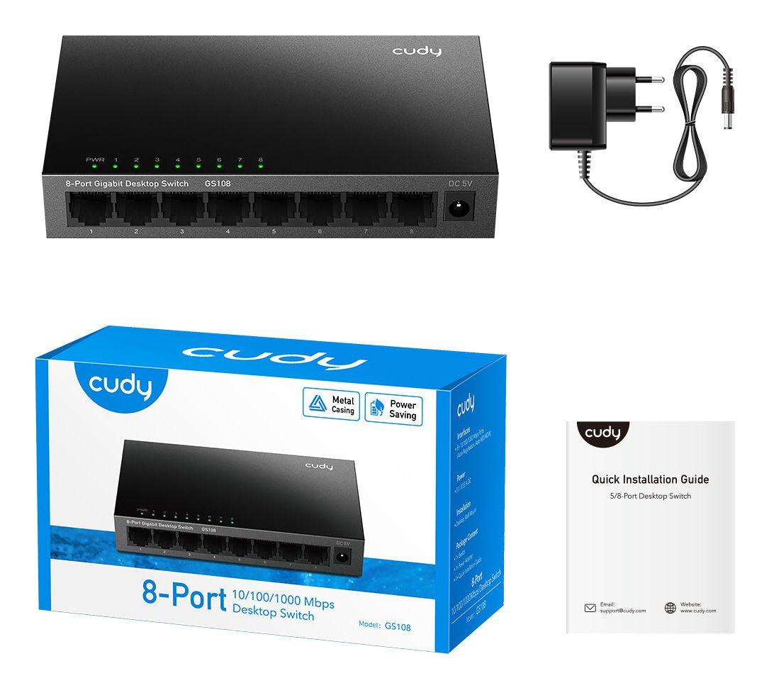 Switch CUDY GS108 (Gigabit Ethernet - 2,5 MB - 16 Gbit/s - Preto), miniatura 3