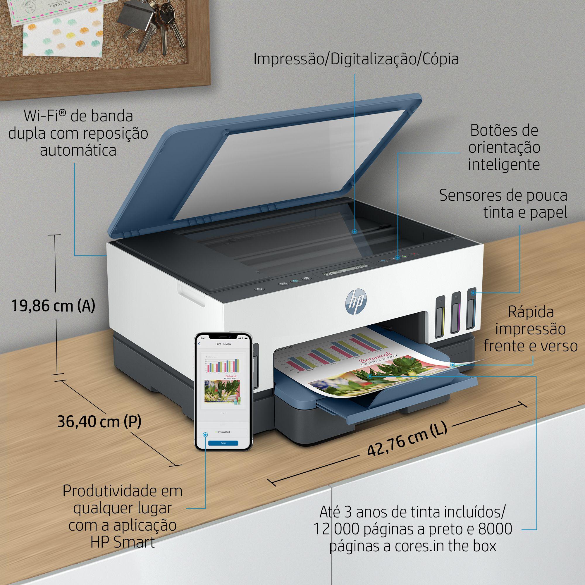 Impressora Multifunções HP Smart Tank 7006 (A4 - Impressão a cores - 250 folhas - Azul e Branco), miniatura 5