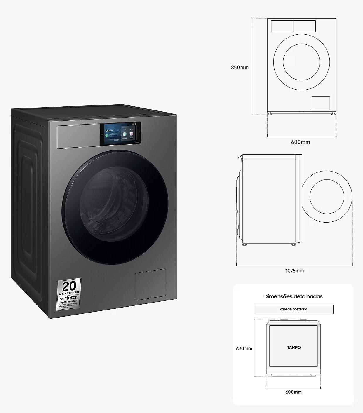 Máquina de Lavar Roupa Independente SAMSUNG WF90F09C4SU3 (1400 RPM - B - A - Grafite Escuro) — miniatura 3
