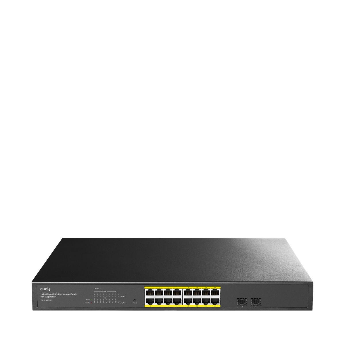 Switch Gerido CUDY GS1016EPS2 1.0 (Gigabit Ethernet - 0,5 MB - 36 Gbit/s - Preto)
