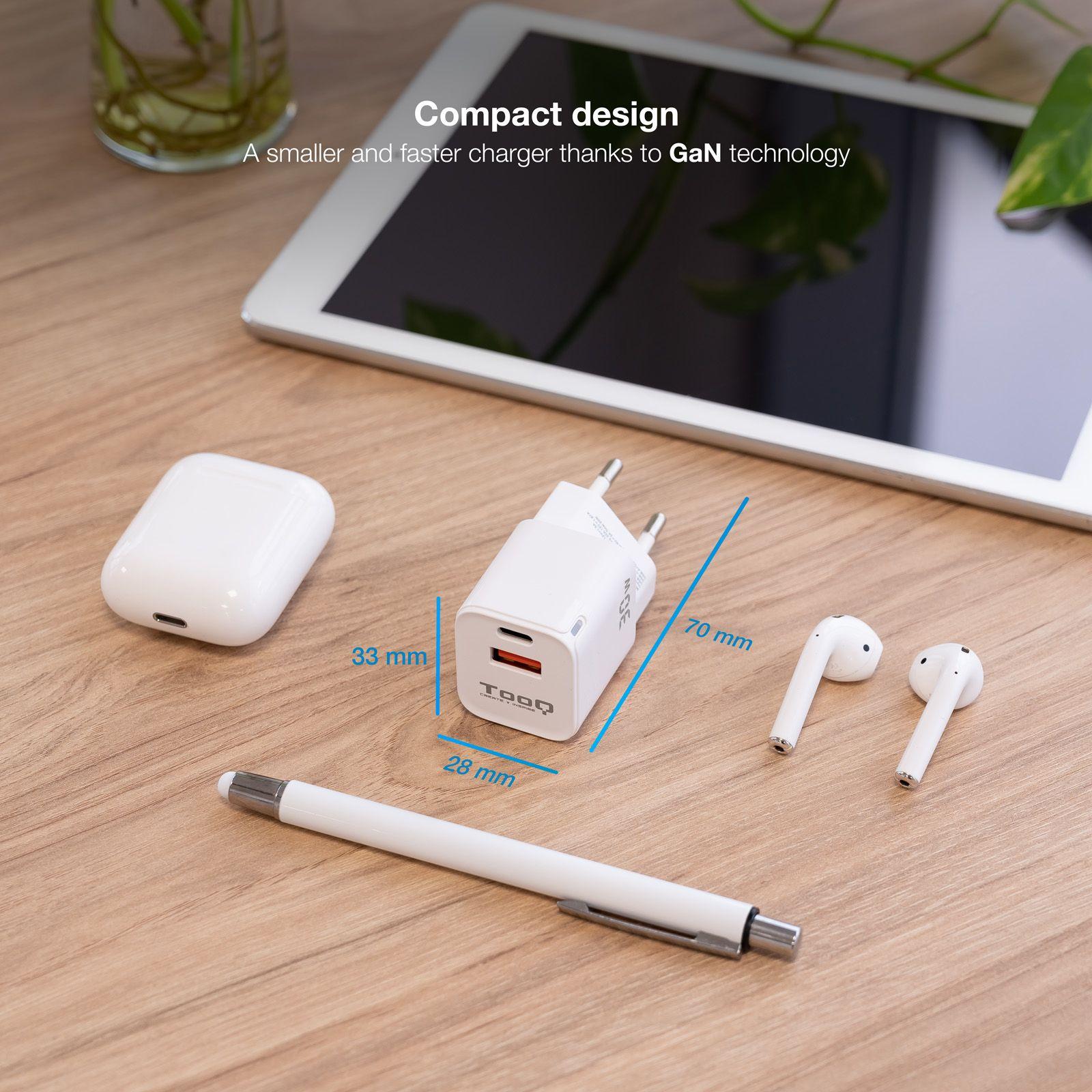Carregador de Parede TOOQ TQWC-GANQCPD30WT (Universal - Tipo C - Branco), miniatura 3
