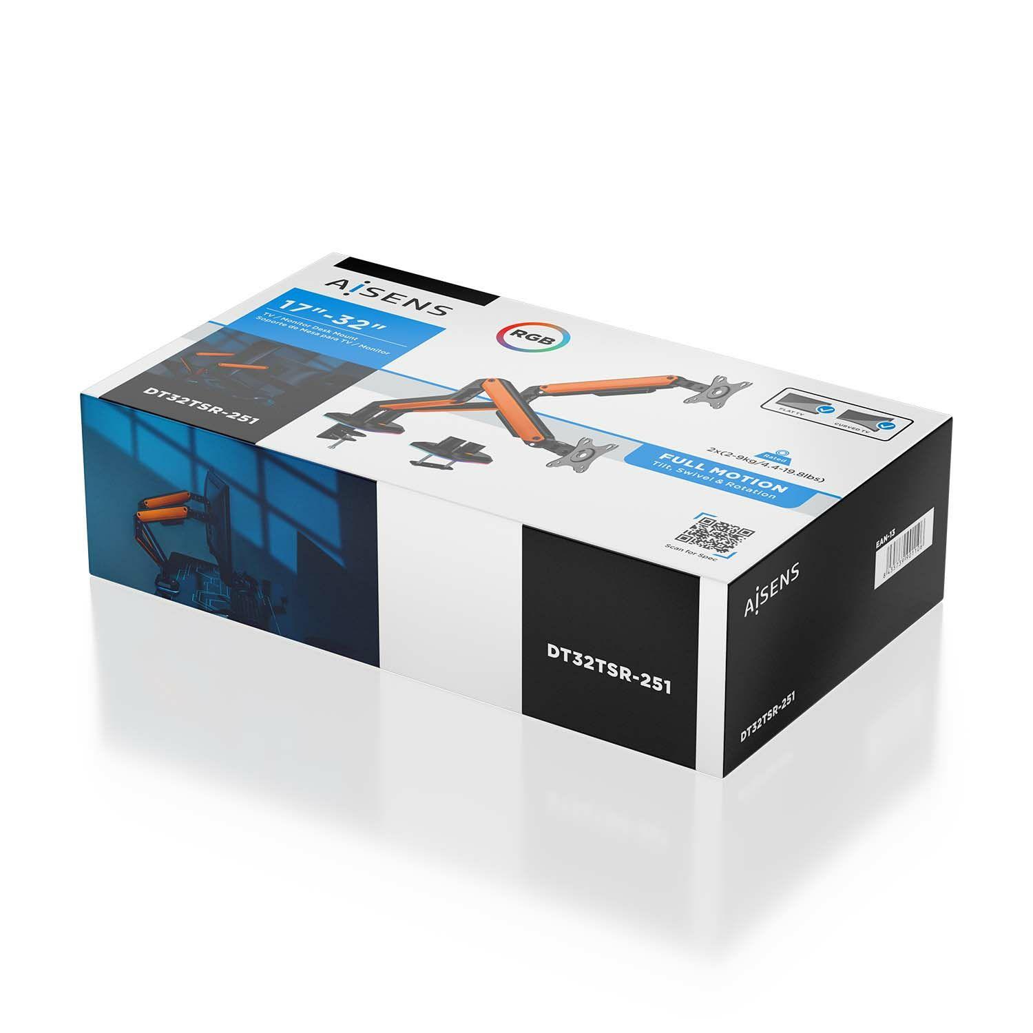 Suporte de Mesa para 2 Monitores AISENS DT32TSR-251 (17-32" - RGB - Preto/Laranja), miniatura 6