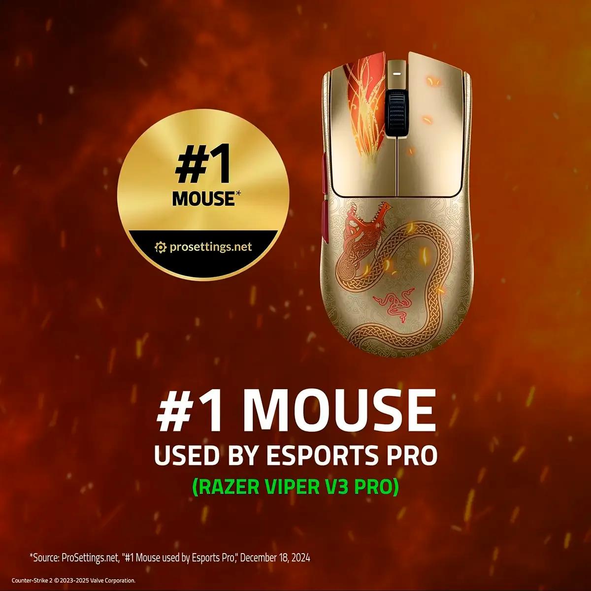Rato RAZER Viper V3 Pro Counter-Strike 2 Edition (Mão direita - 35000 DPI - Ótico - Dourado e Amarelo) — miniatura 3