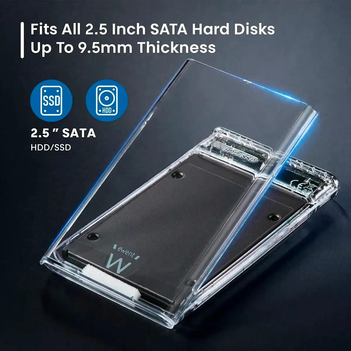 Caixa Externa para HDD/SSD SATA EWENT EW7064 (2,5" - Transparente), miniatura 2