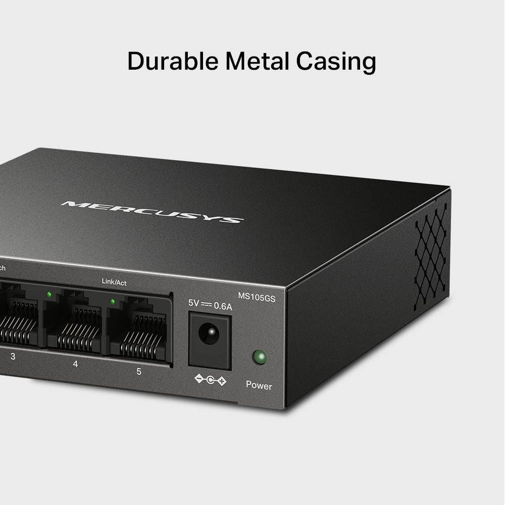 Switch MERCUSYS MS105GS (Gigabit Ethernet - 0,125 MB - 10 Gbit/s - Preto), miniatura 4