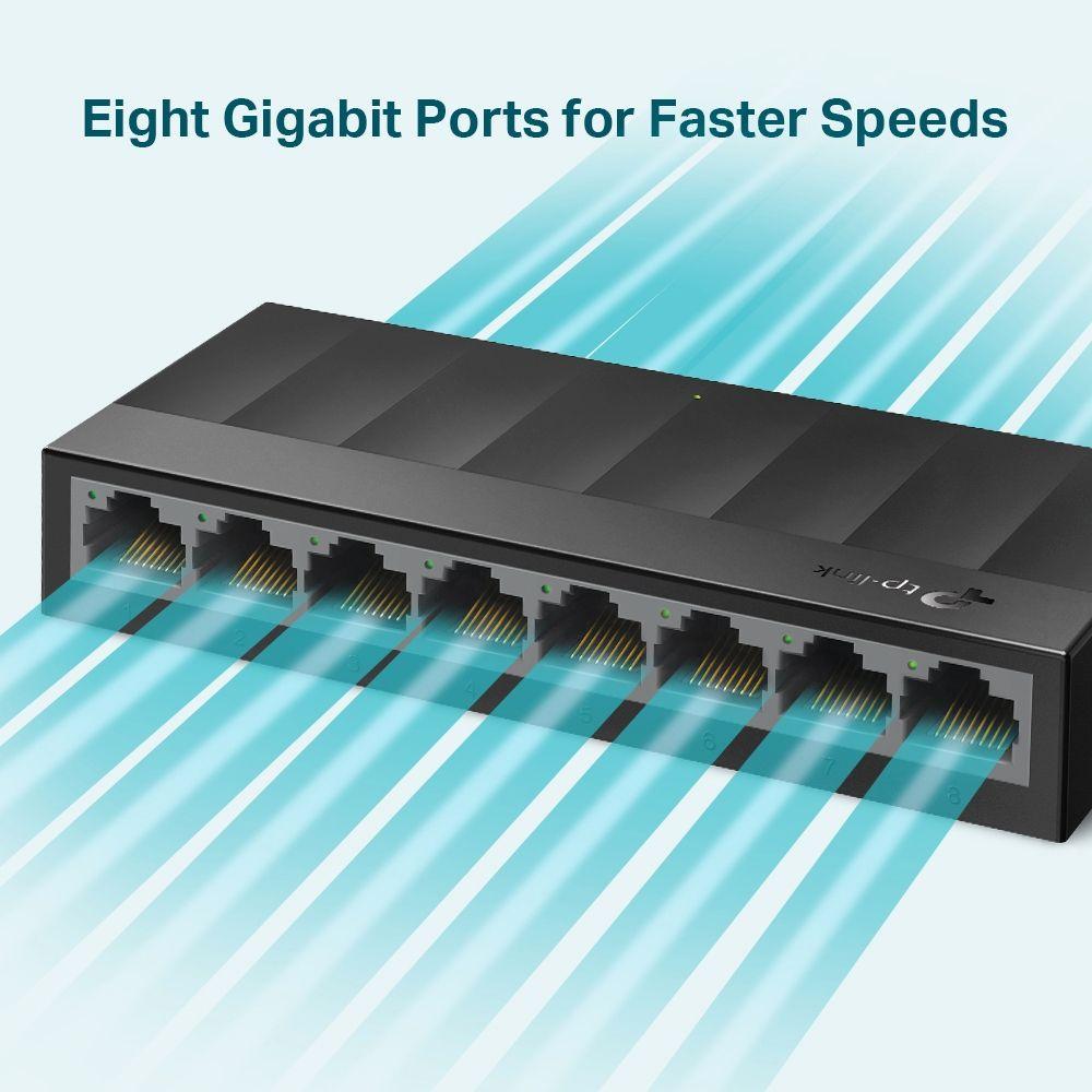 Switch TP-LINK LiteWave LS1008G (Gigabit Ethernet - 1,5 MB - 16 Gbit/s - Preto) — miniatura 3