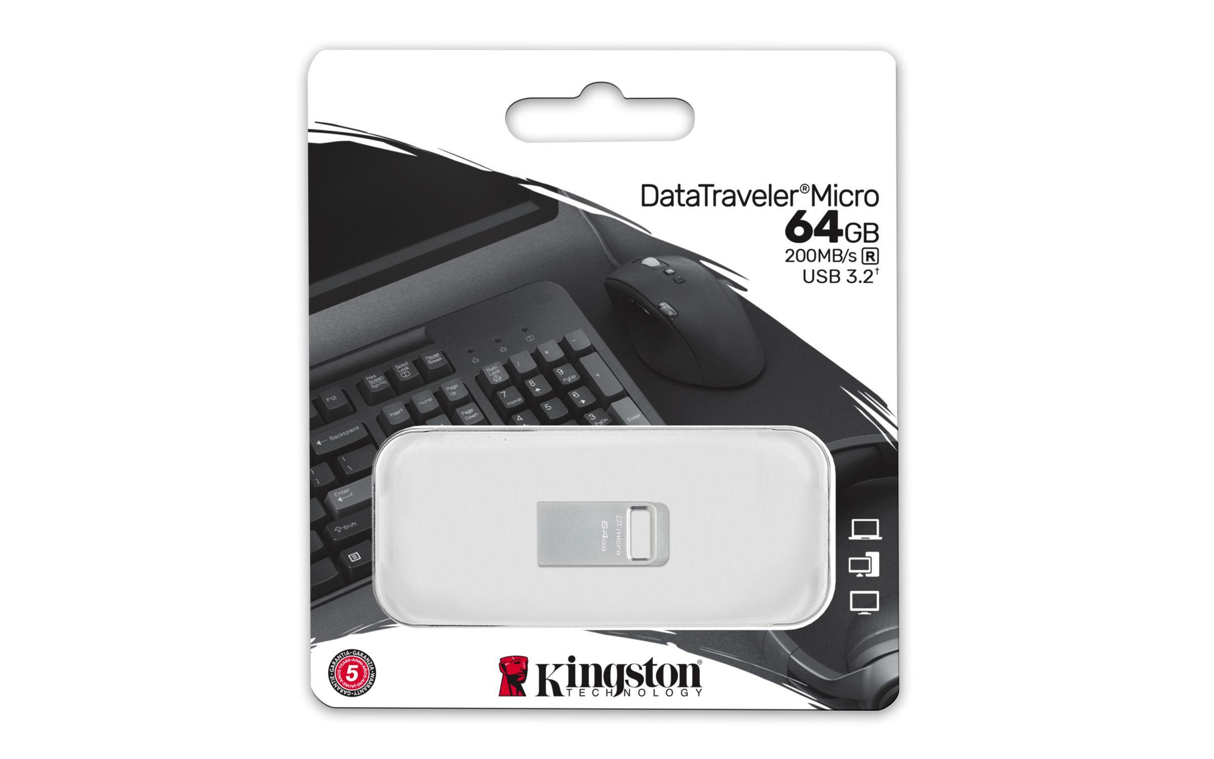 Pen USB KINGSTON DataTraveler Micro (64 GB - Sem tampa - USB Type-A - Prateado) — miniatura 4