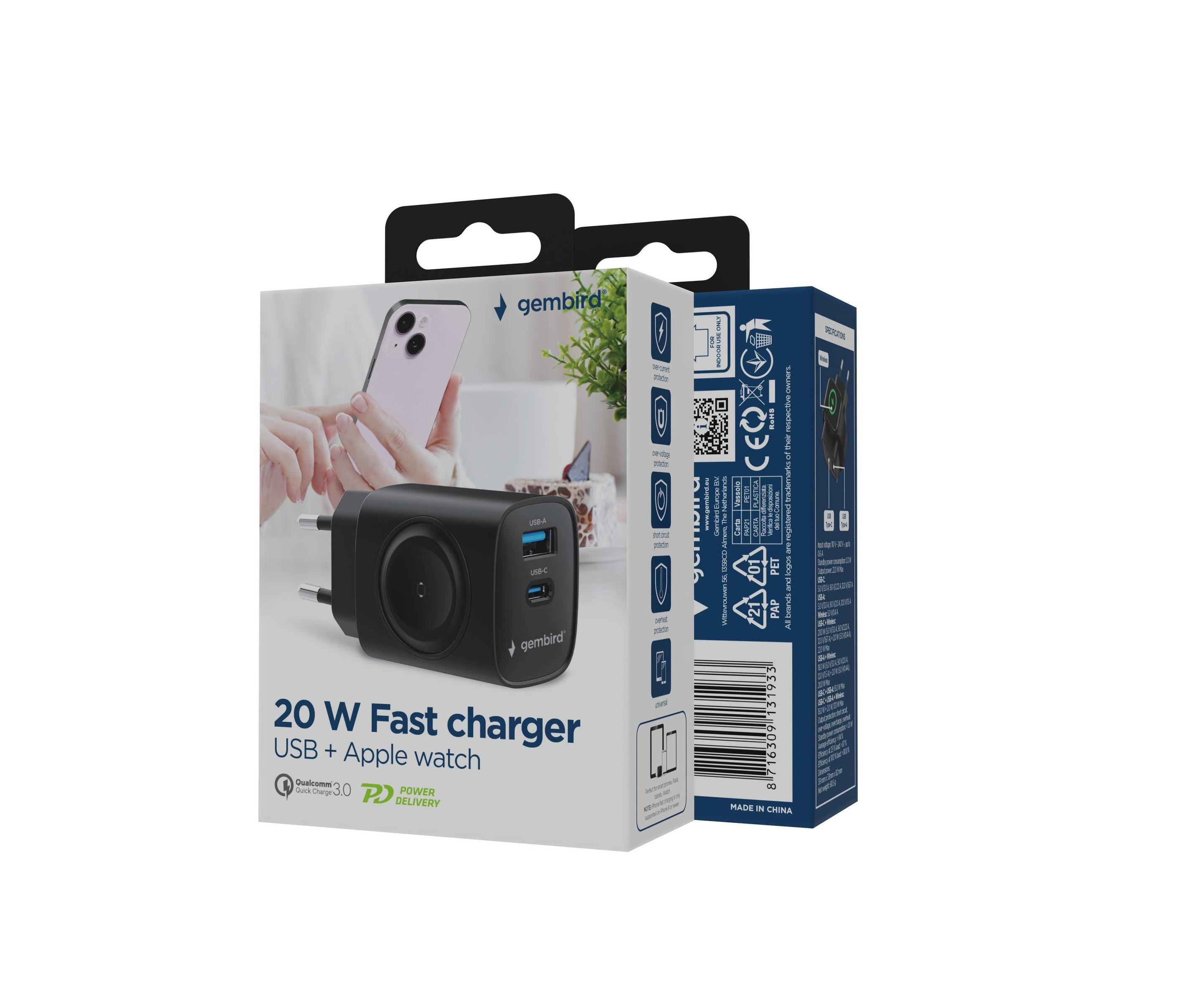 Carregador USB de Parede GEMBIRD TA-UC-PDQCW20-01-BK (20 W - Preto), miniatura 5