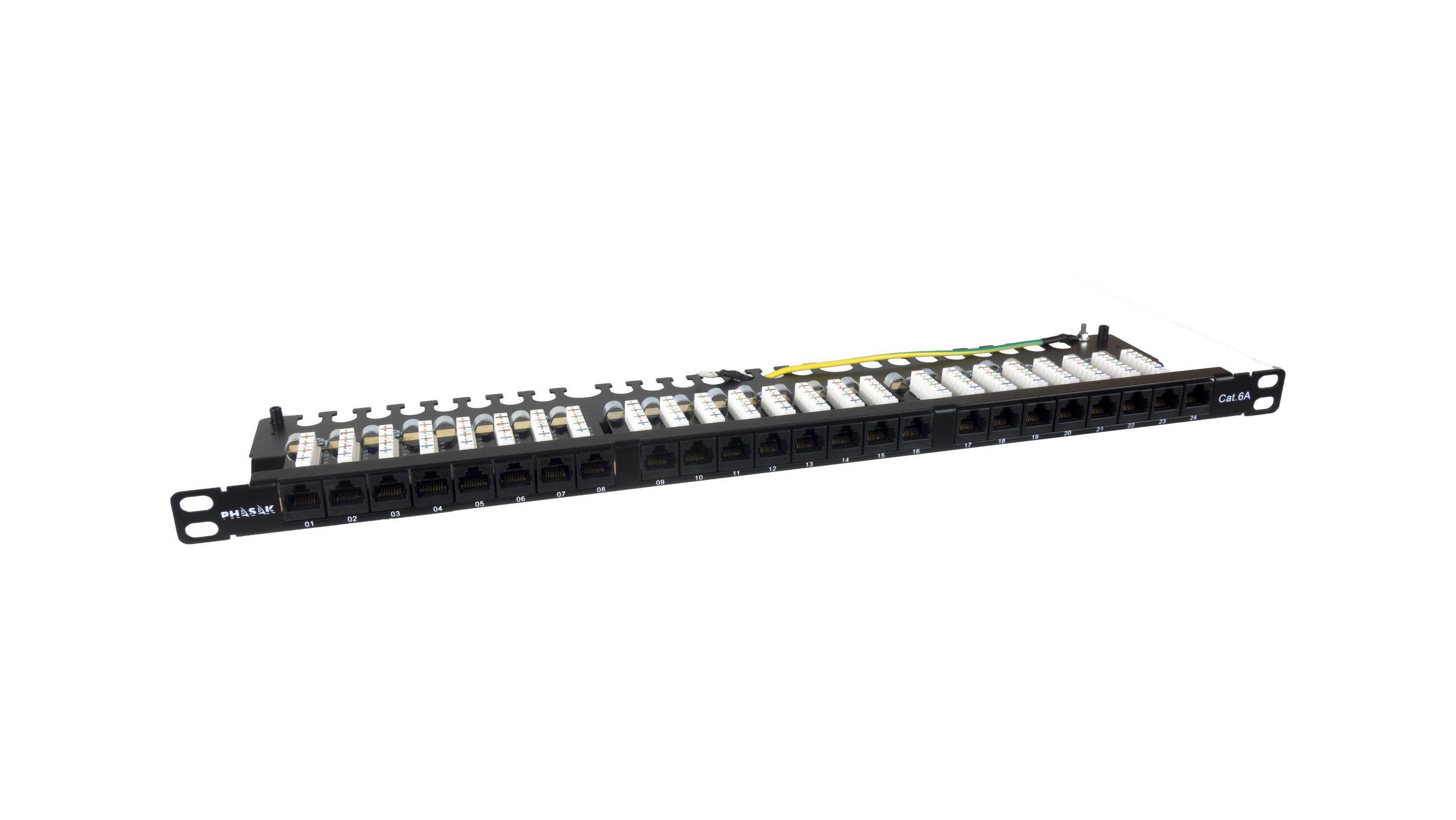 Painel de Ligação PHASAK PU 4811 (19" - 24 Portas RJ45 Cat.6A U/UTP - Preto)