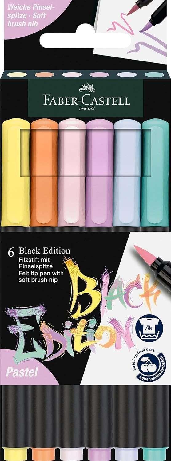 Marcadores de Ponta Pincel FABER-CASTELL Black Edition (Cores pastel sortidas)