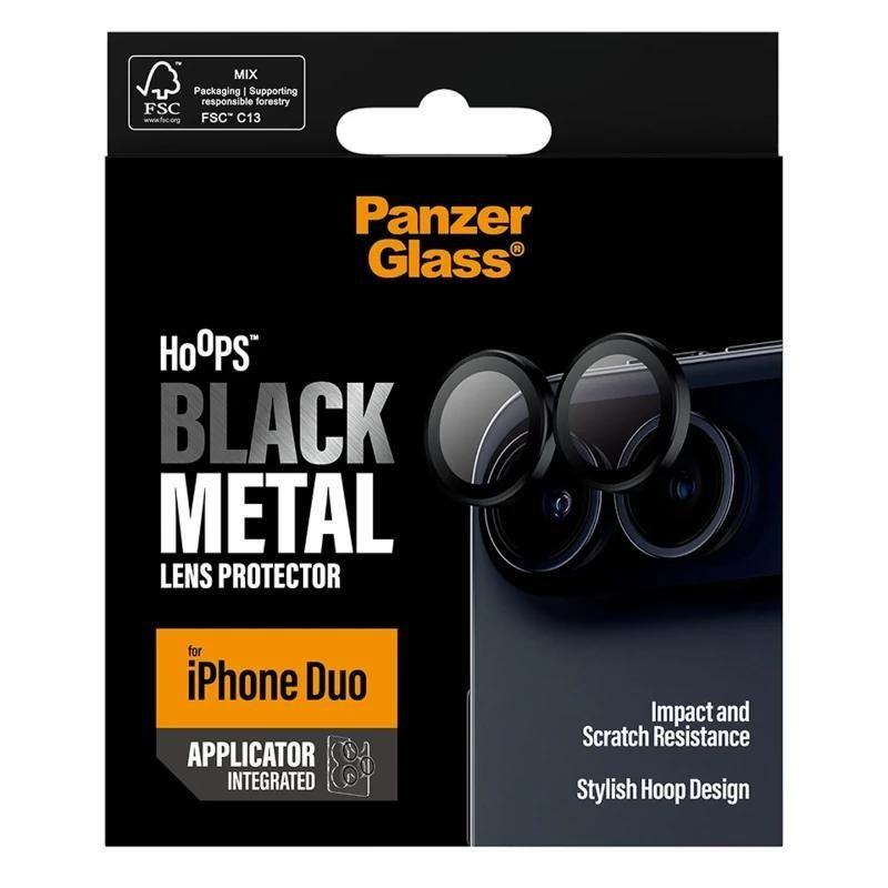 Protetor de Lentes de Câmara PANZERGLASS Hoops Camera Protect iPhone Duo (Vidro e metal - Preto)