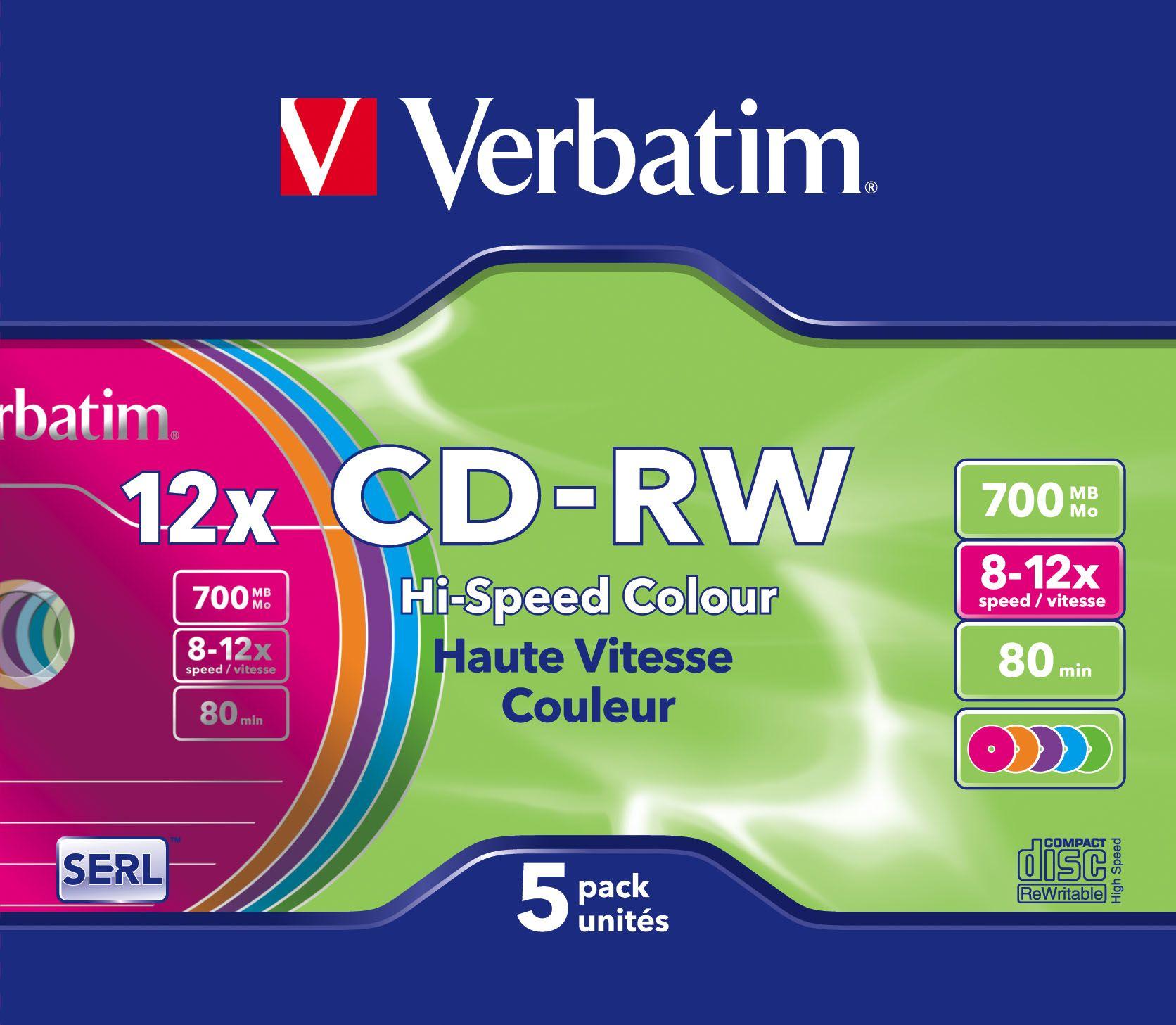 Discos CD-RW VERBATIM DataLifePlus Hi-Speed (700 MB - 5 unidades - 12x)