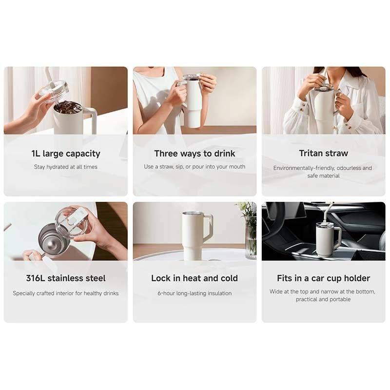 Caneca Térmica XIAOMI Straw Mug (Silicone, aço inoxidável 316L - Branco) — miniatura 3