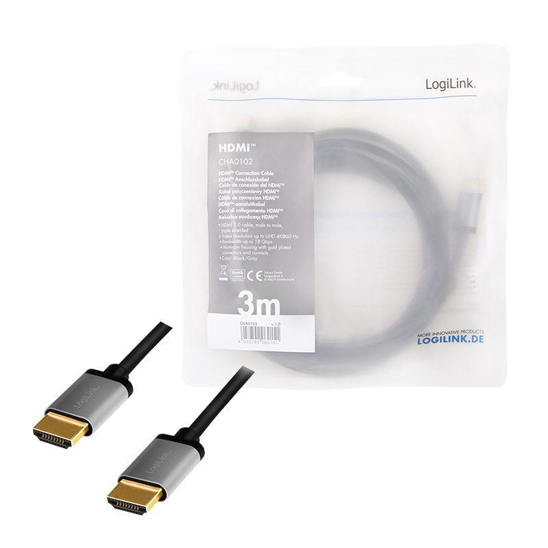Cabo HDMI LOGILINK CHA0102 (3 m - 60 Hz - HDMI Type A - Preto e Cinzento), miniatura 4