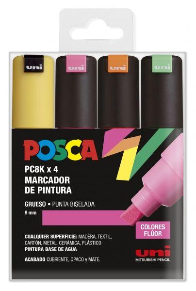 Conjunto de 4 Marcadores de Pintura POSCA PC-8K/4C (Plástico - Cores Fluorescentes Sortidas)