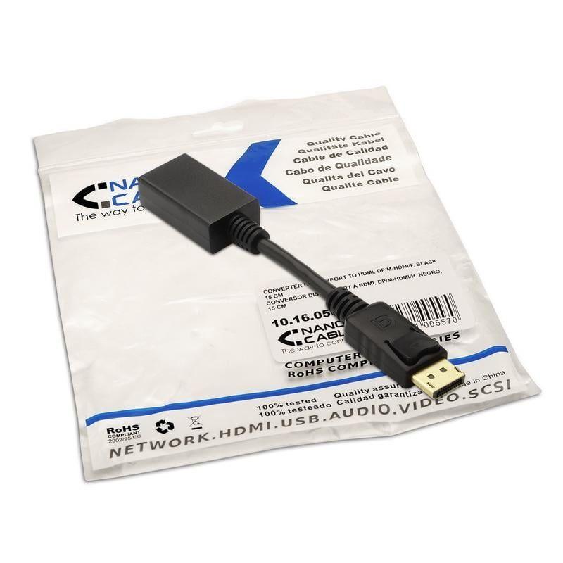 Adaptador DisplayPort para HDMI NANOCABLE 10.16.0502 (0,15 m - Macho de 20 pinos - Tipo A fêmea - Preto) — miniatura 3