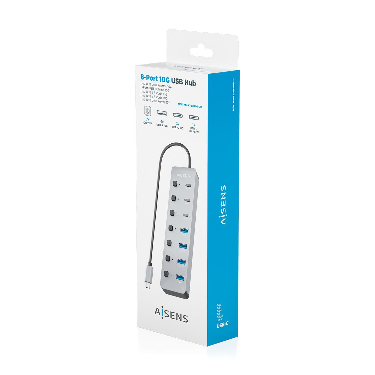 Hub USB-C AISENS ASUC-8P044-GR (0,3 m - Cinzento), miniatura 7