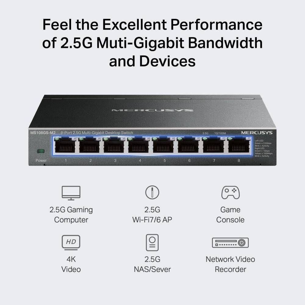 Switch de Rede MERCUSYS MS108GS-M2 (8 Portas - 8x 100/1000/2500 Mbps - 12000 Bytes - 8 Portas 2,5Gbps), miniatura 5